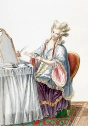 Dama elegante en su tocador, lámina de 